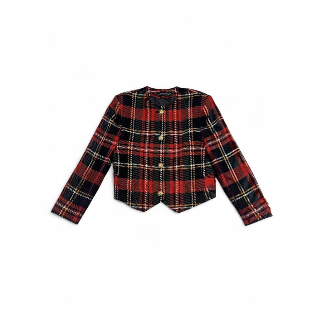 Herbert Grossman Red & Black Plaid Cropped Blazer Size 12